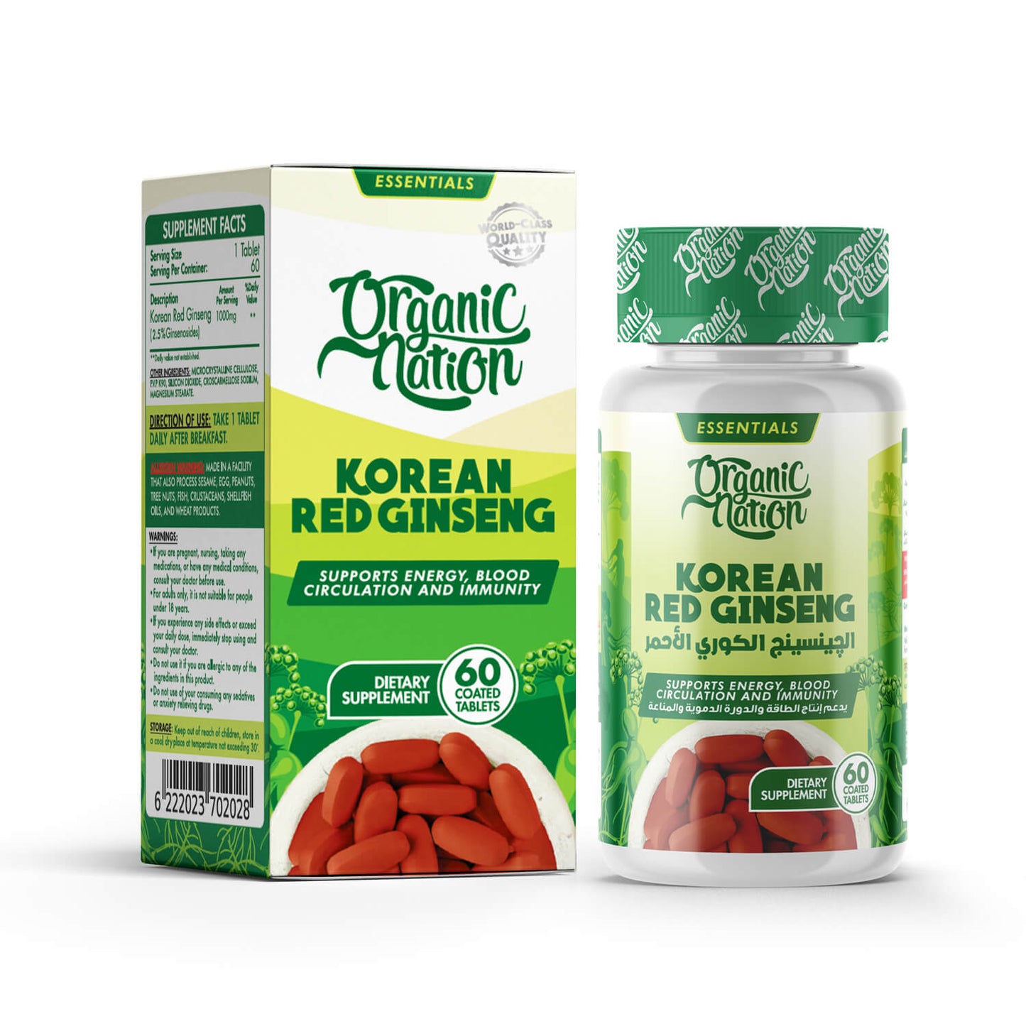 Organic Nation Red Korean Ginseng-60Serv.-60Tablets