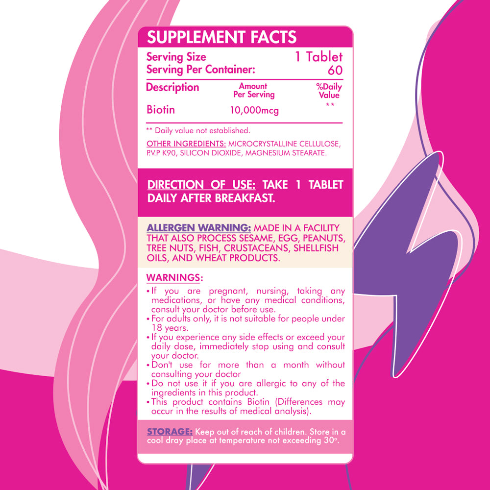 Organic Nation Biotin 10,000MCG Ultimate Hair Growth-60Serv.-60Tablets