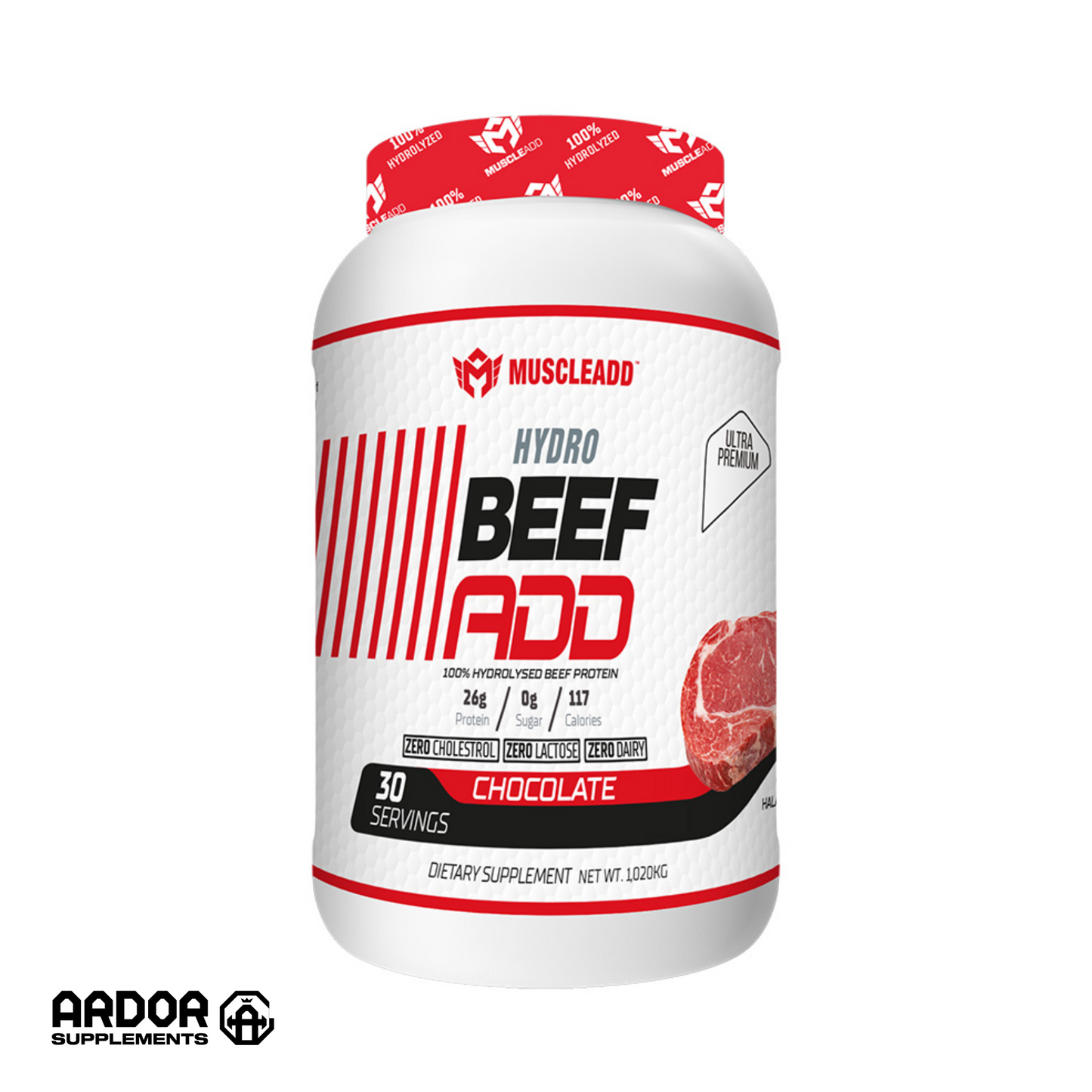 Whey Protein - muscle Add Hydro Beef Add 100% Hydrolyzed Beef Protein-30Serv.-1020G.(30sev)-Chocolate