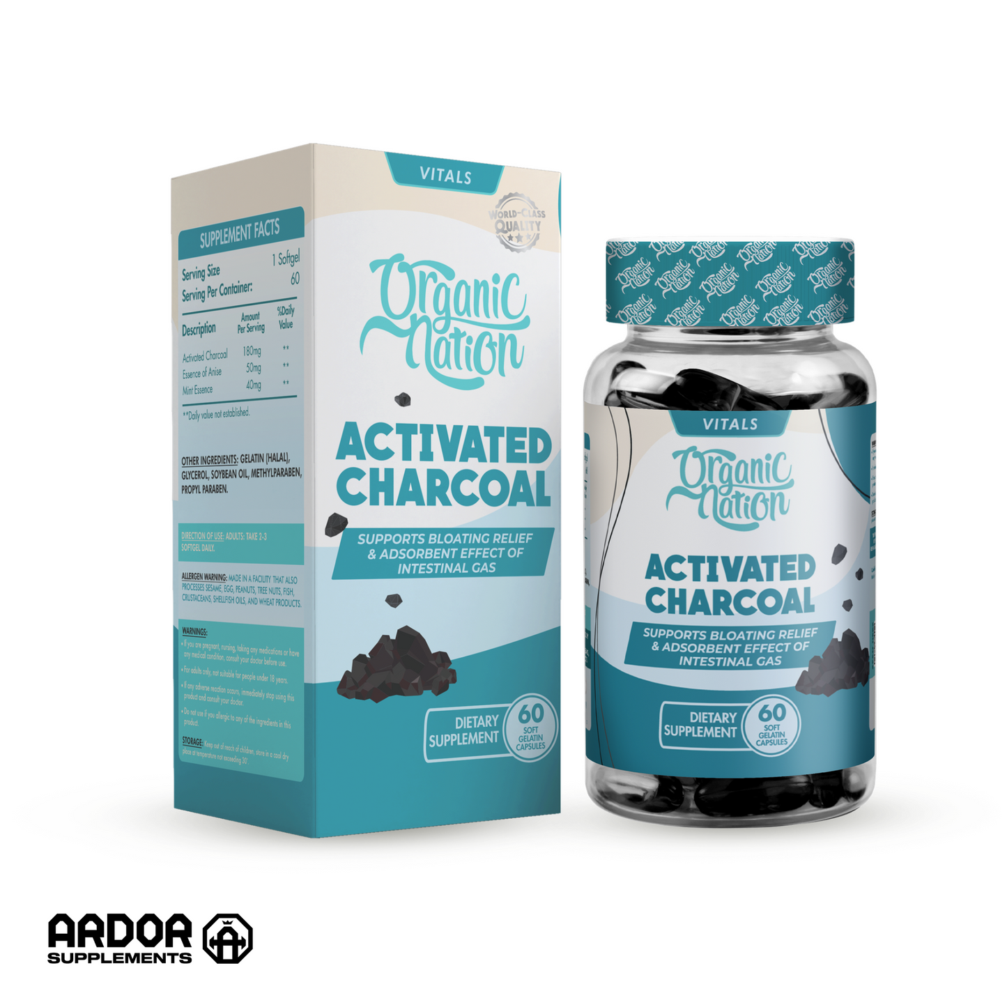 Organic Nation Activated Charcoal-60Serv.-60Capsules